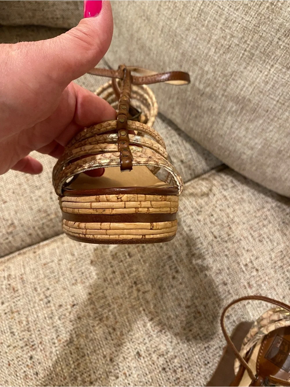 Frye Brown Braided Cork-Style Platform Sandals